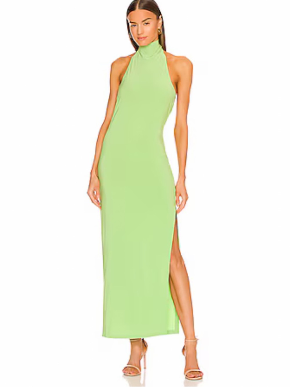 Norma Kamali Halter Maxi Dress in Lime